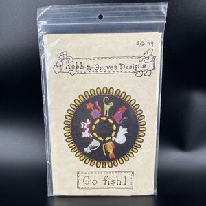 Robb-n-Graves Designs “Go Fish” Wool Round Table Topper Quilt Cats RG 59